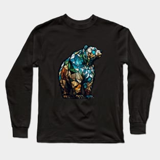 Grizzly Bear Animal Portrait Stained Glass Wildlife Outdoors Adventure Long Sleeve T-Shirt